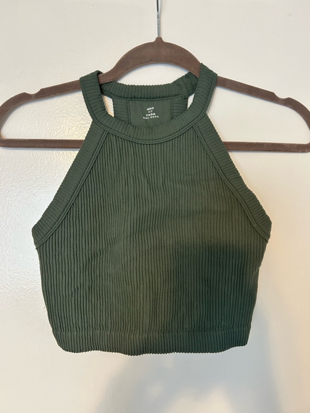 aerie Olive Ribbed Halter Crop Top